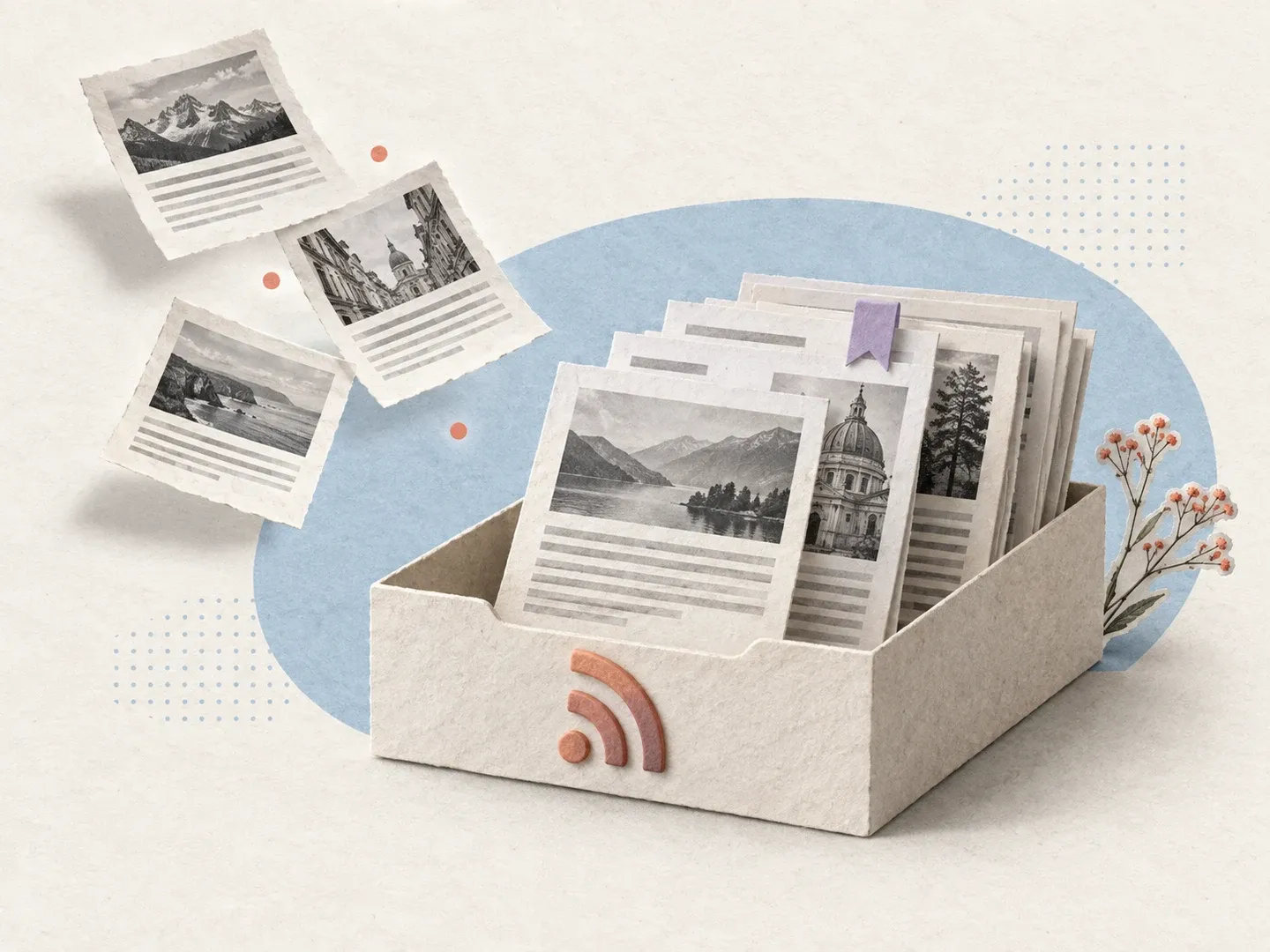 A reading tray gathering articles from different sources